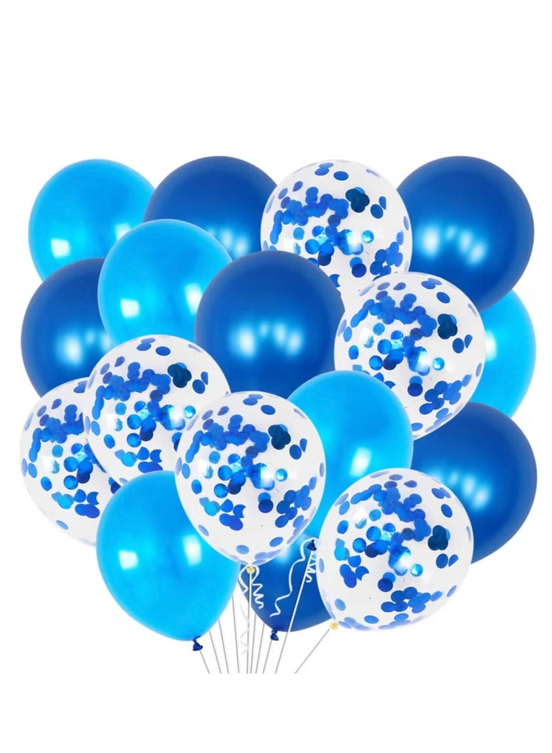 مجموعة من 30 قطعة من البالونات اللاتكس والكونفيتي باللون الأزرق لتزيين حفلات عيد الفطر وأعياد الميلاد مع شريط مقاس 12 بوصة