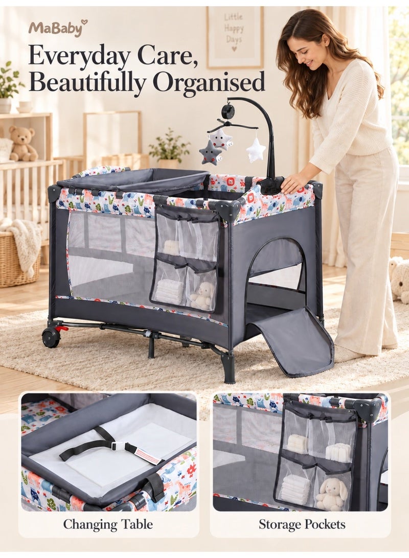 MaBaby Foldable Baby Cot and Playpen with Changing Table, Mesh Sides and Carry Bag - Image 2