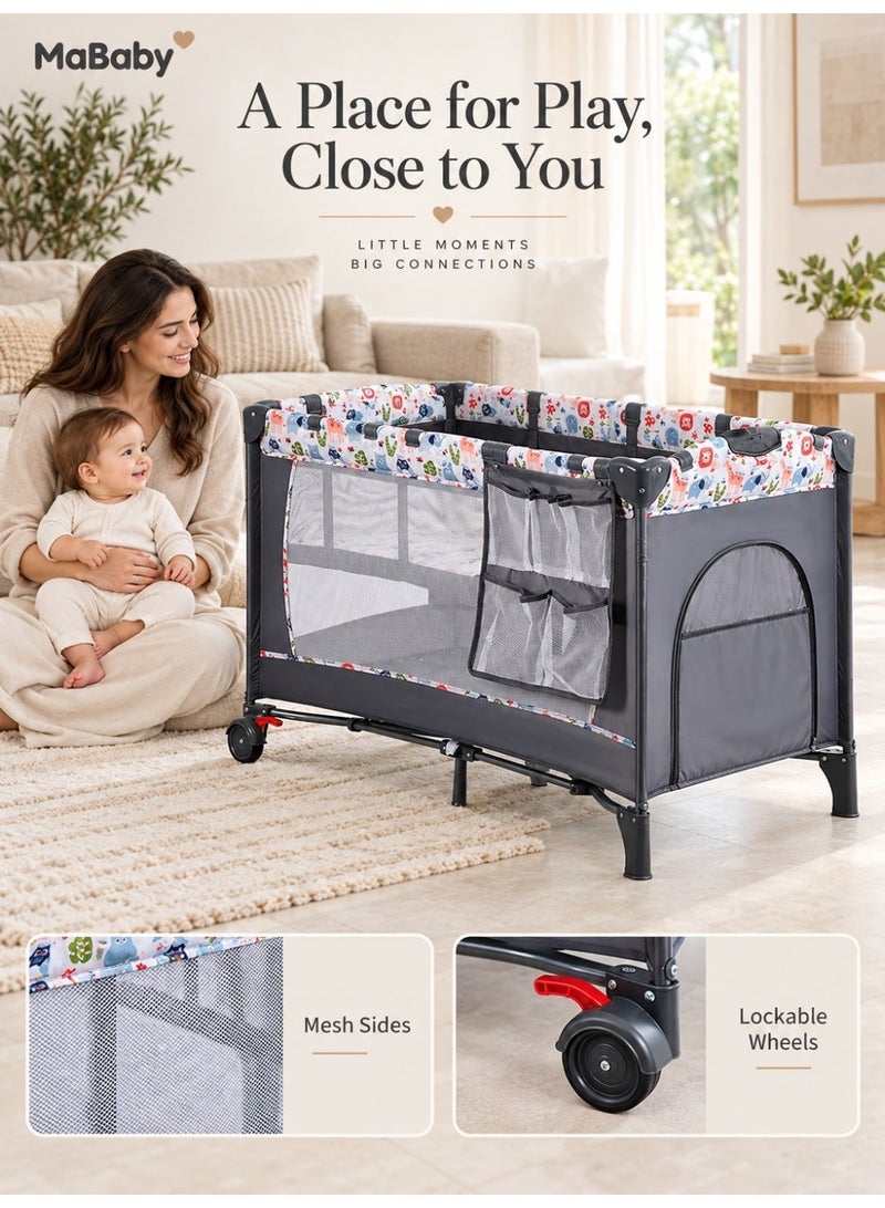 MaBaby Foldable Baby Cot and Playpen with Changing Table, Mesh Sides and Carry Bag - Image 3