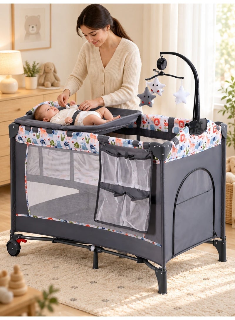 MaBaby Foldable Baby Cot and Playpen with Changing Table, Mesh Sides and Carry Bag - Image 5