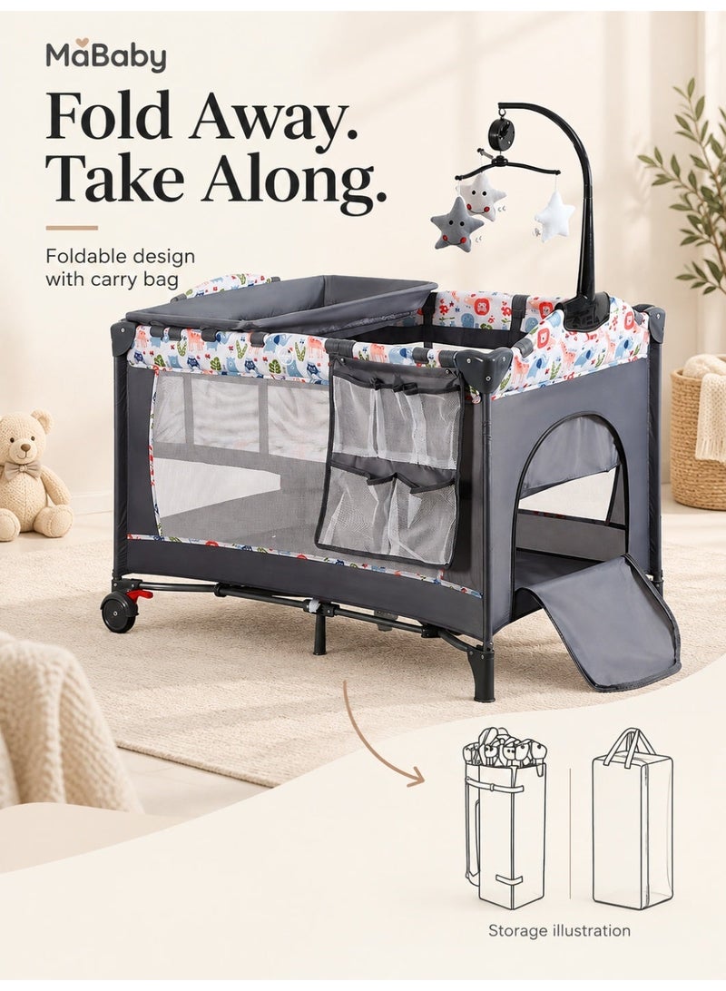 MaBaby Foldable Baby Cot and Playpen with Changing Table, Mesh Sides and Carry Bag - Image 4