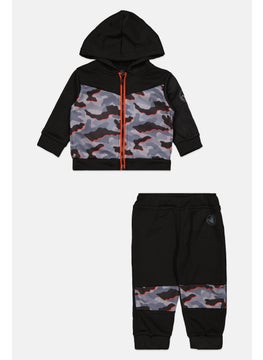Toddlers Boy Hooded Sweatshirt And Bottom Set, Black Combo