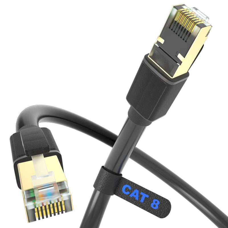 DiamondTiger Cat 8 Ethernet Cable, High Speed 40Gbps 2000Mhz Network Cord RJ45 Shielded Indoor Heavy Duty LAN Cables Compatible for Gaming PC PS5 Xbox Modem Router(6FT/2M) - Image 1