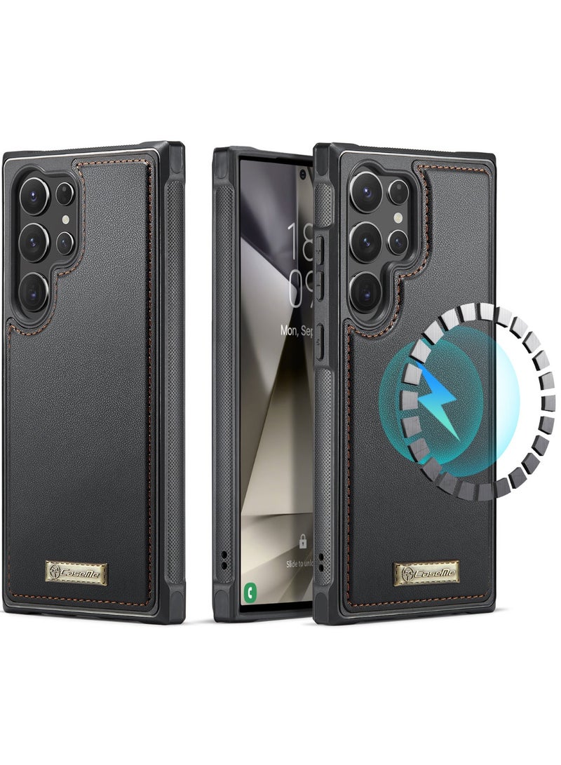 CaseMe Phone Case Compatible with Samsung Galaxy S23 Ultra Luxury PU Leather Back Cover Cover Magnetic Wireless Charging Compatible with Samsung Galaxy S23 Ultra (Black) - Image 1