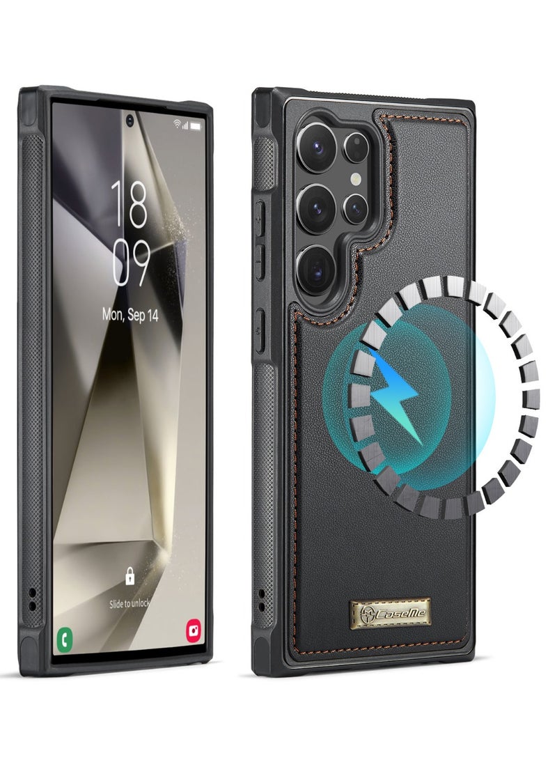 CaseMe Phone Case Compatible with Samsung Galaxy S23 Ultra Luxury PU Leather Back Cover Cover Magnetic Wireless Charging Compatible with Samsung Galaxy S23 Ultra (Black) - Image 2
