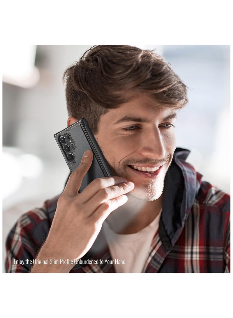 CaseMe Phone Case Compatible with Samsung Galaxy S23 Ultra Luxury PU Leather Back Cover Cover Magnetic Wireless Charging Compatible with Samsung Galaxy S23 Ultra (Black) - Image 5