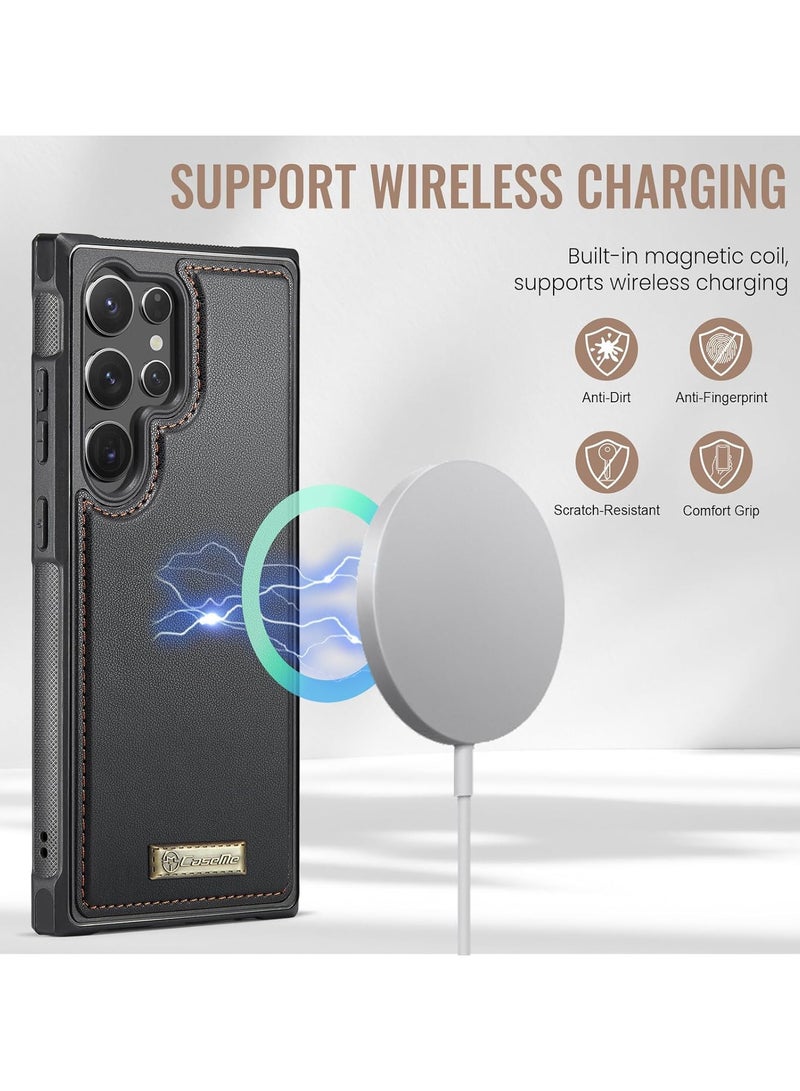 CaseMe Phone Case Compatible with Samsung Galaxy S23 Ultra Luxury PU Leather Back Cover Cover Magnetic Wireless Charging Compatible with Samsung Galaxy S23 Ultra (Black) - Image 3