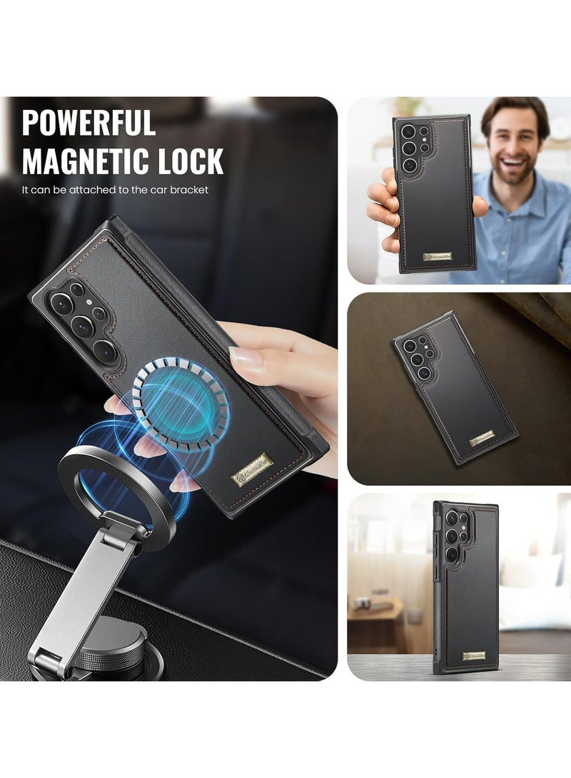 CaseMe Phone Case Compatible with Samsung Galaxy S23 Ultra Luxury PU Leather Back Cover Cover Magnetic Wireless Charging Compatible with Samsung Galaxy S23 Ultra (Black) - Image 4