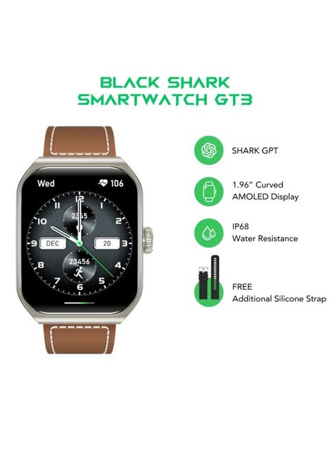 GT3 Smartwatch 1.96 AMOLED Display, 100+ Sports Modes, Up to 10-Day Battery, Bluetooth Calling With ENC & IP68 Water Resistant (Dual Strap) - Silver