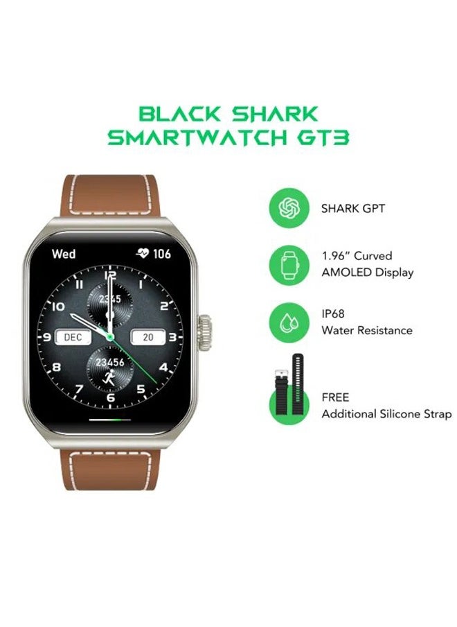 BLACK SHARK - GT3 Smartwatch 1.96 AMOLED Display, 100+ Sports Modes, Up to 10-Day Battery, Bluetooth Calling With ENC & IP68 Water Resistant (Dual Strap) - Silver - Image 1