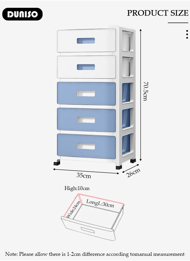 DUNISO 5 Layer Drawer Storage Cabinet with Wheels, Toys Storage Box, Office Desk Storage Box, Drawer Storage Bins for Clothes and Toys, Dust-proof Clothes Storage Cabinet Rack for Living Room, Bathroom, kitchen, Bedroom  - Image 4