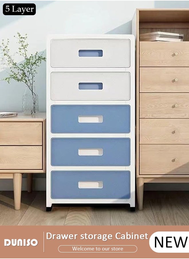 DUNISO 5 Layer Drawer Storage Cabinet with Wheels, Toys Storage Box, Office Desk Storage Box, Drawer Storage Bins for Clothes and Toys, Dust-proof Clothes Storage Cabinet Rack for Living Room, Bathroom, kitchen, Bedroom  - Image 1