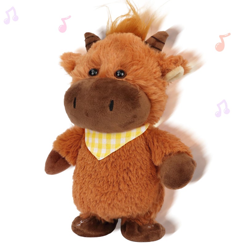 Hopearl Talking Highland Cow with Yellow Bib Repeats What You Say Walking Electric Interactive Animated Toy Speaking Plush Buddy Gifts for Toddlers Brown 9 - Image 3