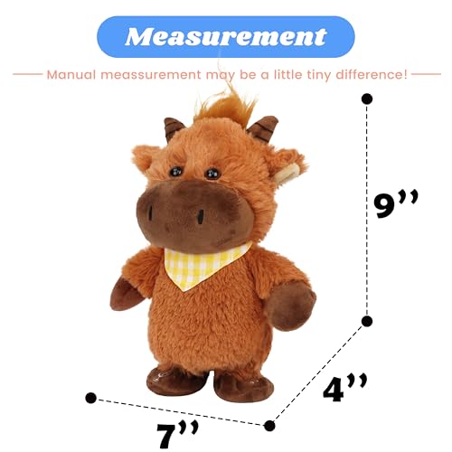 Hopearl Talking Highland Cow with Yellow Bib Repeats What You Say Walking Electric Interactive Animated Toy Speaking Plush Buddy Gifts for Toddlers Brown 9 - Image 5