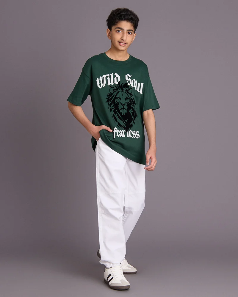 Redtag Senior Boys Olive Printed T-Shirt