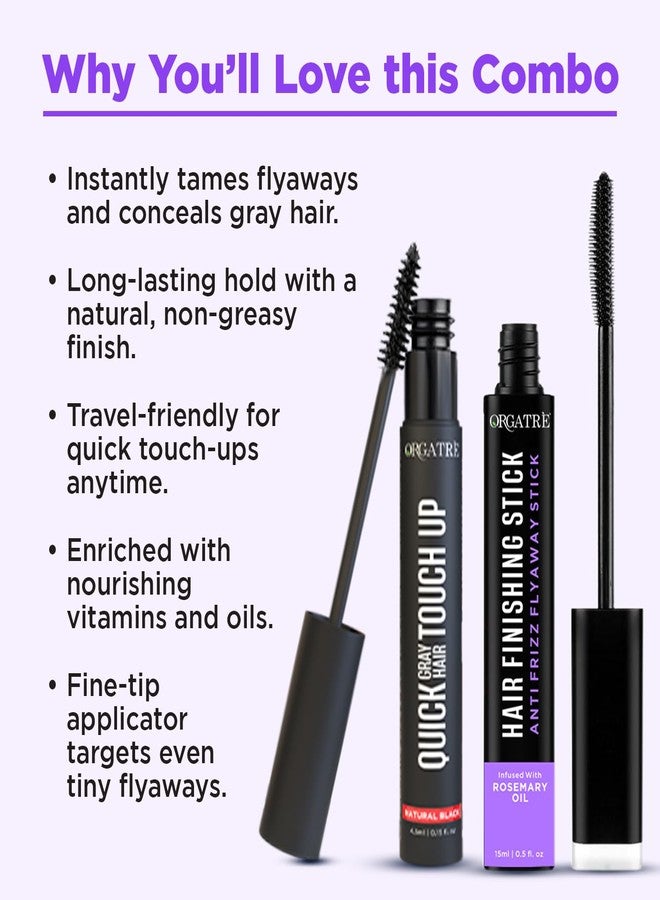Orgatre Grey Hair Coverage Touch up Stick For Men Women & Frizz Free Hair Finishing Stick - Anti‑Frizz Hair Wax Wand for Flyaways | Non‑Sticky | Non‑Greasy Hold | Baby Hair Control & Edge Tamer (Combo Pack) - Image 3