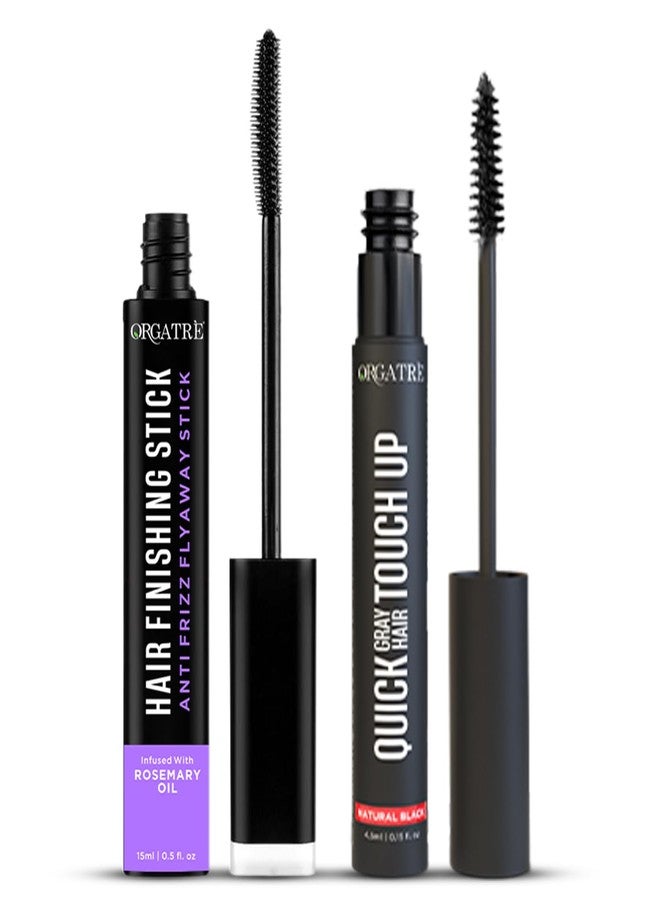 Orgatre Grey Hair Coverage Touch up Stick For Men Women & Frizz Free Hair Finishing Stick - Anti‑Frizz Hair Wax Wand for Flyaways | Non‑Sticky | Non‑Greasy Hold | Baby Hair Control & Edge Tamer (Combo Pack) - Image 1