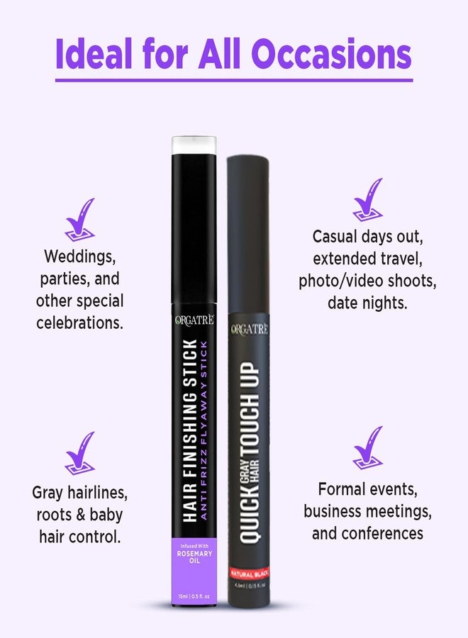 Orgatre Grey Hair Coverage Touch up Stick For Men Women & Frizz Free Hair Finishing Stick - Anti‑Frizz Hair Wax Wand for Flyaways | Non‑Sticky | Non‑Greasy Hold | Baby Hair Control & Edge Tamer (Combo Pack) - Image 2