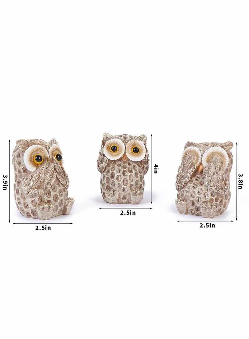 Excefore Set of 3 Owl Statues Home Décor, Cute Owl Figurines for Shelf, Living Room Bedroom Office Desktop, Bookshelf, Animal Sculptures Gifts,Small Decor Accents Items for Birds Lovers - Image 3