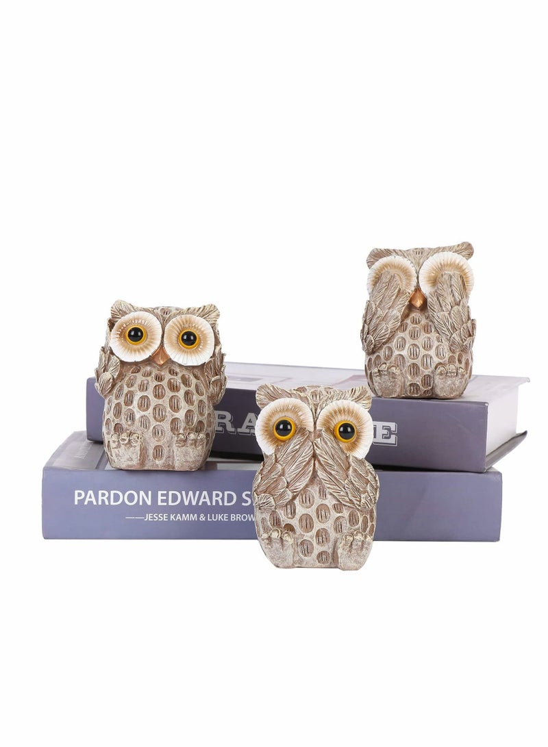 Excefore Set of 3 Owl Statues Home Décor, Cute Owl Figurines for Shelf, Living Room Bedroom Office Desktop, Bookshelf, Animal Sculptures Gifts,Small Decor Accents Items for Birds Lovers - Image 2
