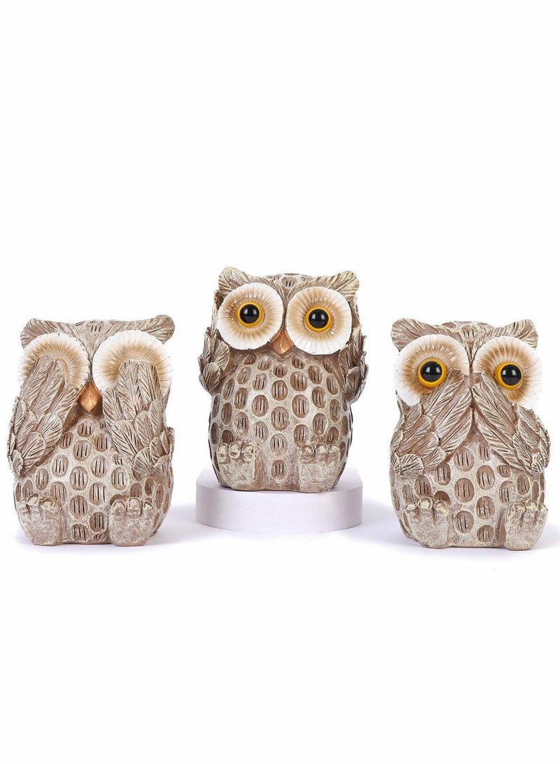 Excefore Set of 3 Owl Statues Home Décor, Cute Owl Figurines for Shelf, Living Room Bedroom Office Desktop, Bookshelf, Animal Sculptures Gifts,Small Decor Accents Items for Birds Lovers - Image 1