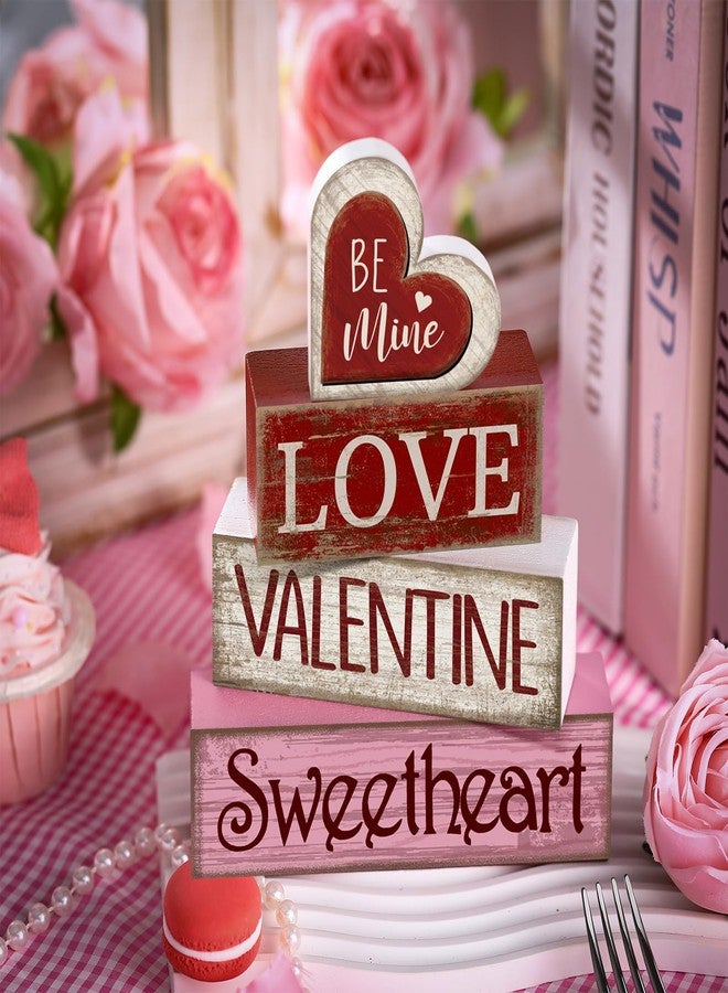 Lineshading 4 Pcs Valentine Table Decoration Wooden Be Mine Heart Decor Valentine Day Tiered Tray Decor Valentine's Day Centerpiece Red Pink White Heart Block Signs Gift for Farmhouse Home Kitchen - Image 5