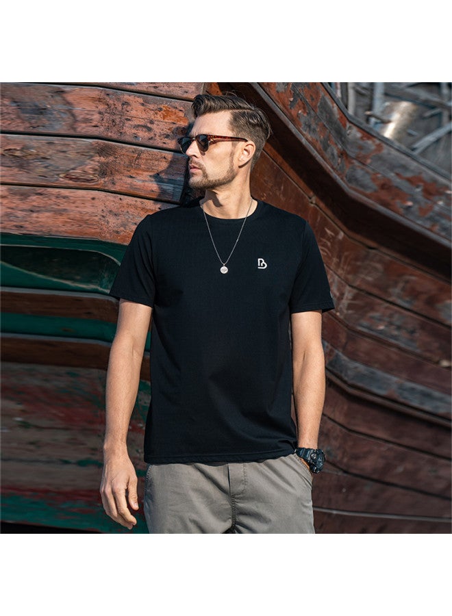 Smooth & Cool Ice Silk Cotton Short Sleeve T-shirt For Men - 2025 Summer Letter Embroidery Round Neck Casual Tee - Image 3