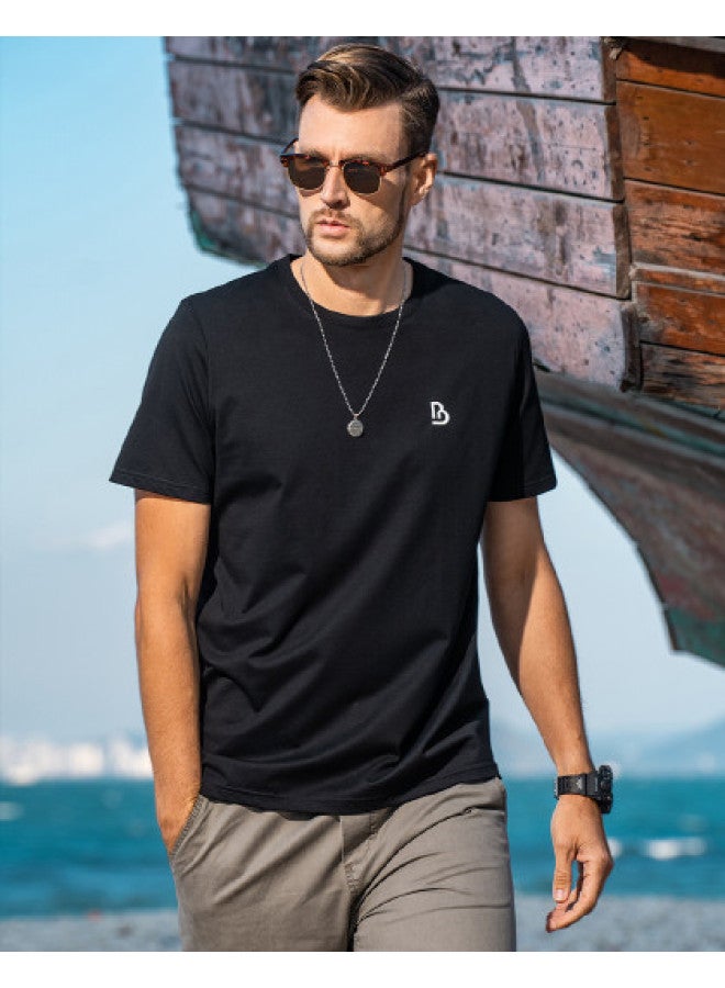 Smooth & Cool Ice Silk Cotton Short Sleeve T-shirt For Men - 2025 Summer Letter Embroidery Round Neck Casual Tee - Image 1