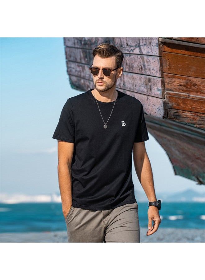Smooth & Cool Ice Silk Cotton Short Sleeve T-shirt For Men - 2025 Summer Letter Embroidery Round Neck Casual Tee - Image 2