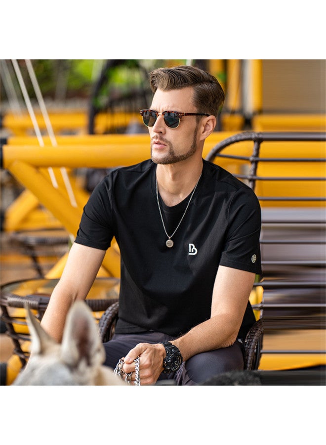 Smooth & Cool Ice Silk Cotton Short Sleeve T-shirt For Men - 2025 Summer Letter Embroidery Round Neck Casual Tee - Image 4