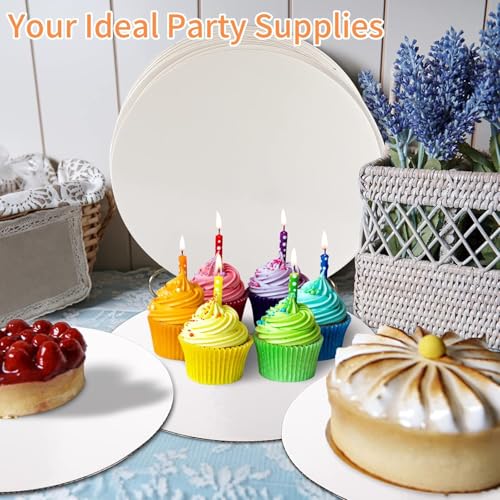 TrendyTrolley Round Cake Base Board |MDF Cardboard Disposable Cake Pizza Circle Scalloped Mate Silver Tart Decorating Base Stand|8 inch - 6 Pc - Round - Image 3