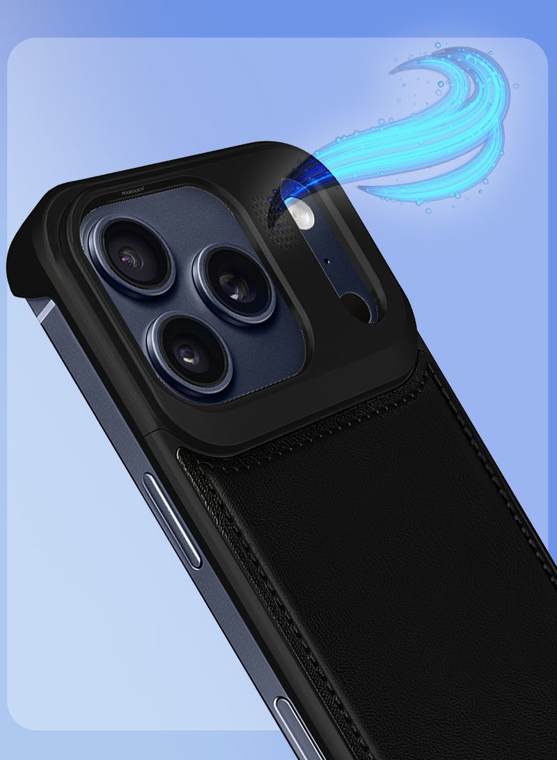 3 Pieces of Luxury Leather Aluminum Alloy Aromatherapy Case for iPhone 17 Pro Max - MagSafe Compatible - Shockproof - Camera Lens Protection - with Two 3D Screen Protectors - Black - Image 5