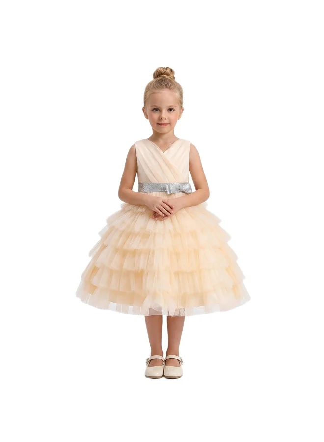 بيداني Champagne Criss Cross Pleated Tulle Dress