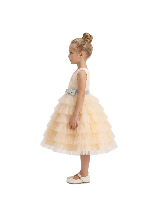 بيداني Champagne Criss Cross Pleated Tulle Dress