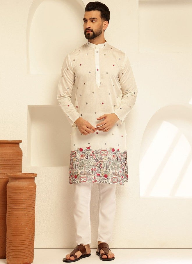 Sojanya Floral Embroidered Kurta and Pyjama Set for Men - Image 1