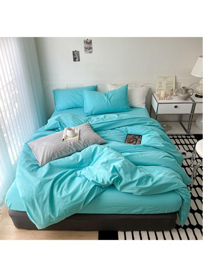 طقم مكون من 4 قطع من القطن الخالص بلون موحد تصميم بسيط مريح بحجم كينغ 220x240 سم