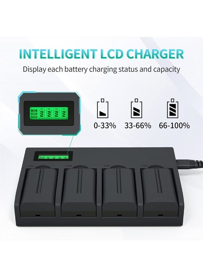 LP NP-F550 Battery Charger Pack, LP 4-Pack Battery & Quadruple Slot Charger, Compatible with Sony NP F970, F960, F770, F750, F570, F550, F530, F330, CCD-SC55, TR910, TR917, CN160, CN-216 LED Light & More - Image 4