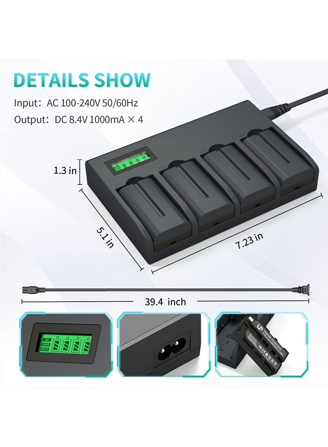 LP NP-F550 Battery Charger Pack, LP 4-Pack Battery & Quadruple Slot Charger, Compatible with Sony NP F970, F960, F770, F750, F570, F550, F530, F330, CCD-SC55, TR910, TR917, CN160, CN-216 LED Light & More - Image 5