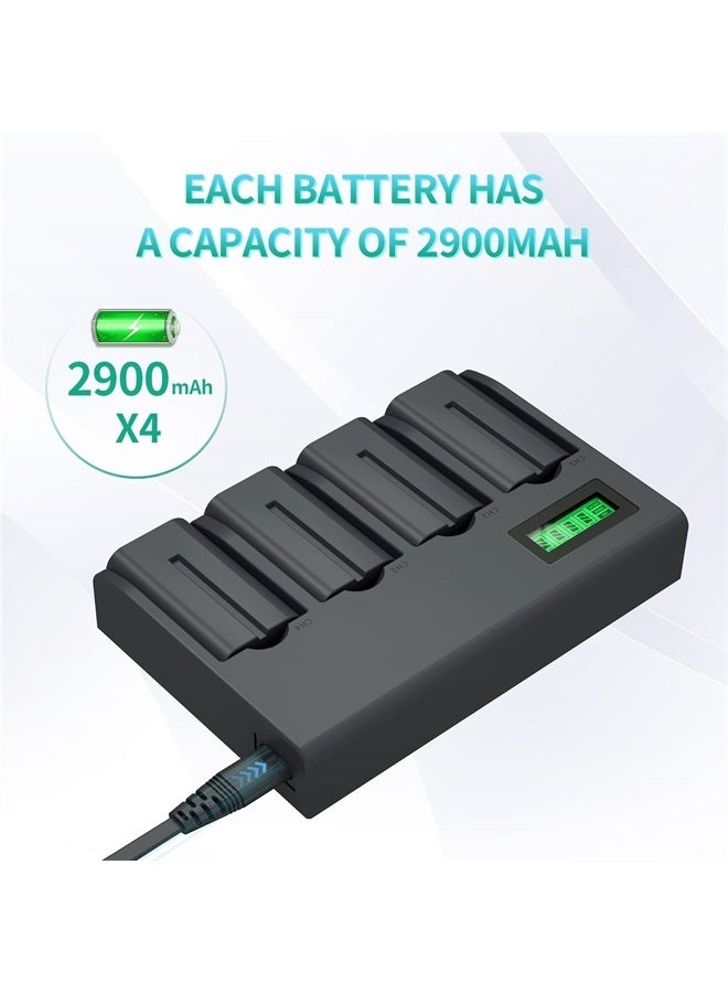 LP NP-F550 Battery Charger Pack, LP 4-Pack Battery & Quadruple Slot Charger, Compatible with Sony NP F970, F960, F770, F750, F570, F550, F530, F330, CCD-SC55, TR910, TR917, CN160, CN-216 LED Light & More - Image 3