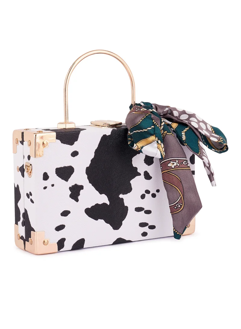 London Rag Basket Weave Vintage Vanity Purse Bag In White Cow Print
