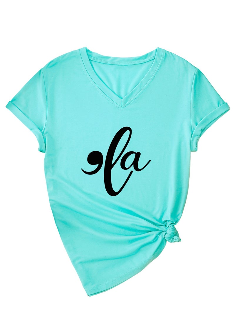 Women  V-Neck Cute Tee Shirts Tops - Image 1