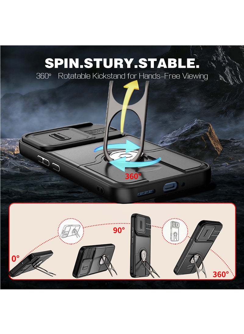 غطاء هاتف لـ Realme 16 Pro مع غطاء للكاميرا وحامل حلقي، وحامل سيارة مغناطيسي متوافق، وغطاء واقي صلب من الخلف وحواف ناعمة مقاوم للصدمات - Image 5
