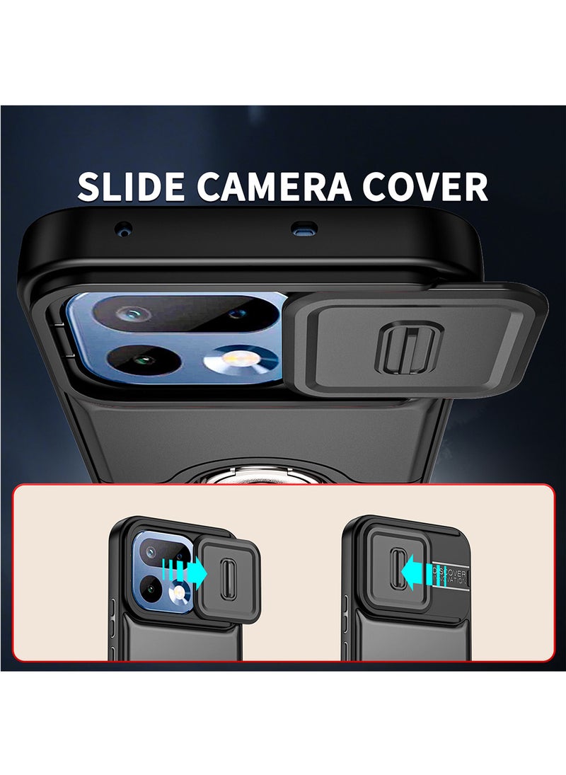 غطاء هاتف لـ Realme 16 Pro مع غطاء للكاميرا وحامل حلقي، وحامل سيارة مغناطيسي متوافق، وغطاء واقي صلب من الخلف وحواف ناعمة مقاوم للصدمات - Image 2