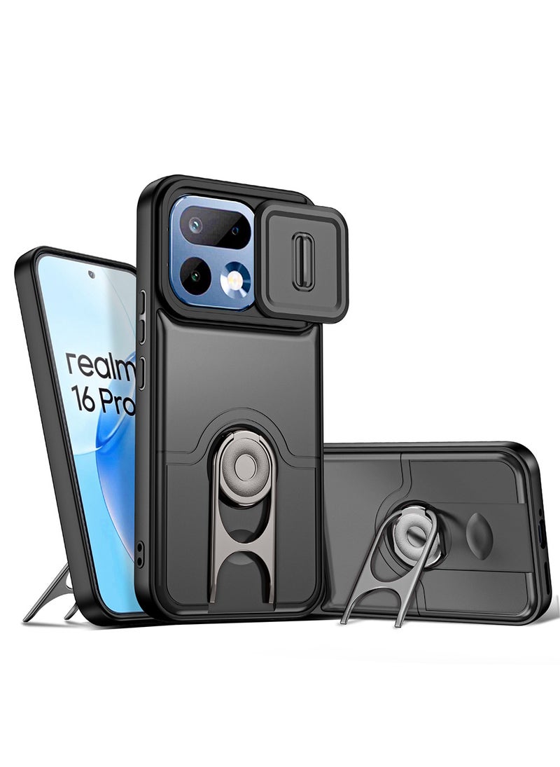 غطاء هاتف لـ Realme 16 Pro مع غطاء للكاميرا وحامل حلقي، وحامل سيارة مغناطيسي متوافق، وغطاء واقي صلب من الخلف وحواف ناعمة مقاوم للصدمات - Image 1