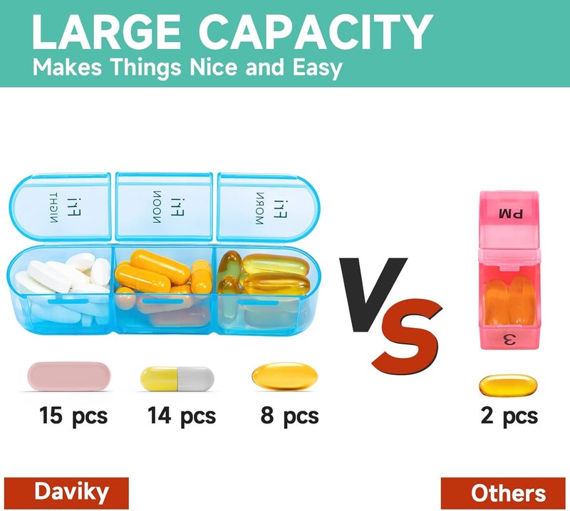 Daviky Pill Organizer 3 Times a Day, Weekly Pill Organizer 3x a Day, Pill Box 7 Day, Daily Pill Box Organizer, Travel Container Pill Cases Organizers 7 Day, Medicine Organizer to Hold Vitamins and Medication - Image 2