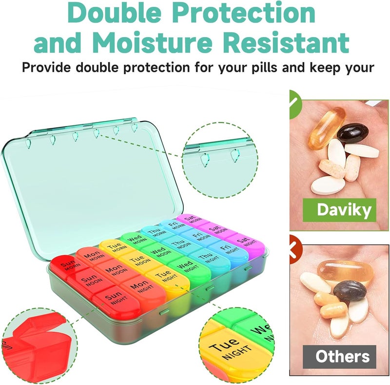 Daviky Pill Organizer 3 Times a Day, Weekly Pill Organizer 3x a Day, Pill Box 7 Day, Daily Pill Box Organizer, Travel Container Pill Cases Organizers 7 Day, Medicine Organizer to Hold Vitamins and Medication - Image 5