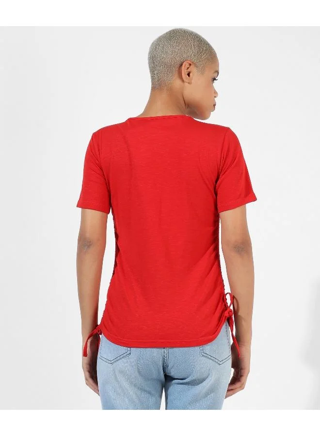 Campus Sutra Women's Solid Red Regular Fit Top