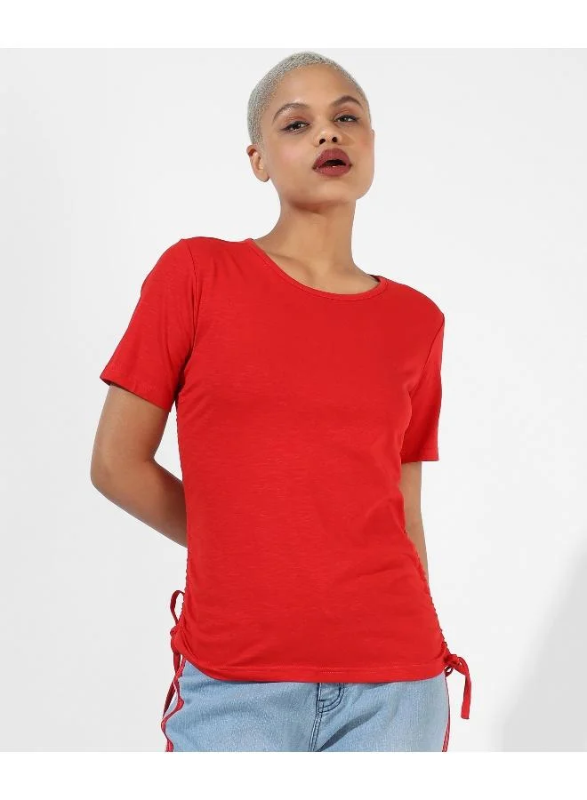 Pinacolada  Women's Solid Red Ruched Top for Women | Best Price UAE