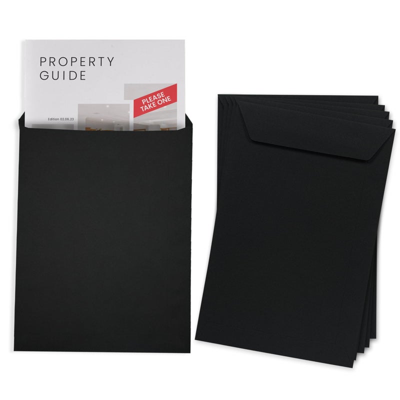 6x9 Black Envelopes Self Seal, 25/pack, Colored Envelopes Letter Size 6 x 9 inch, Open End Flap Style for Cards, Invitations, Holiday, Postcards, Gifts, for 5x7 Cards - 32lb Heavyweight Paper