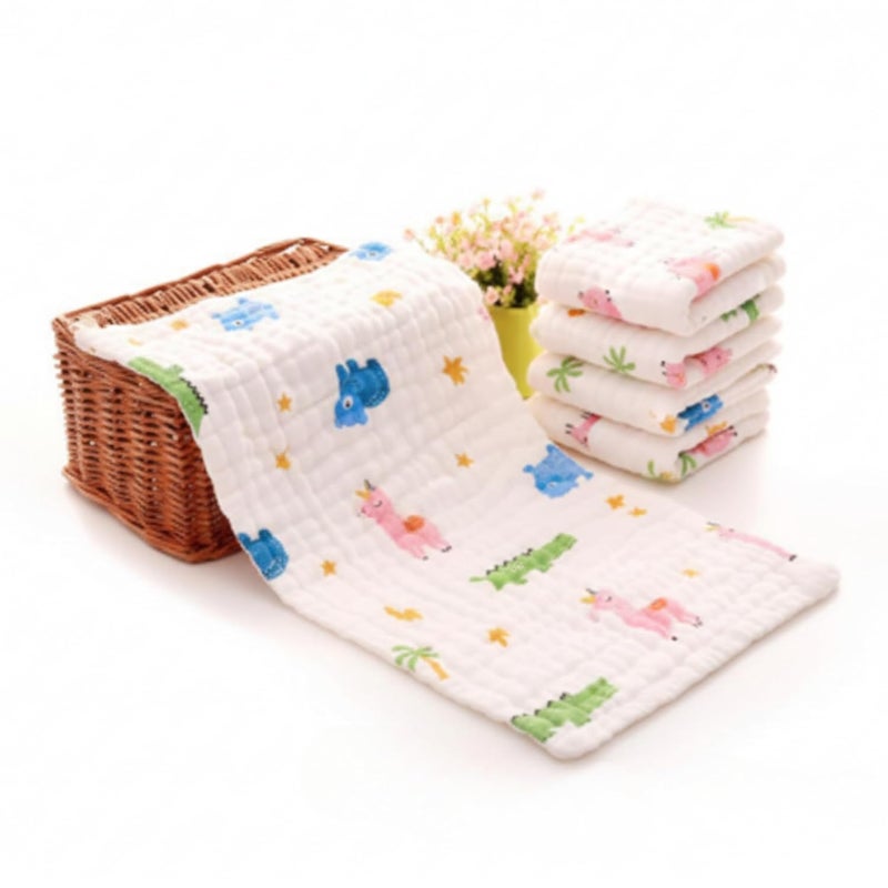 OBaby طقم مناديل تجشؤ من القطن الموسلين الفائق النعومة 6 طبقات 25 سم × 50 سم (عبوة من 5) | عالية الامتصاص وسريعة الجفاف لانسدادات حديثي الولادة | أكثر من 20 طباعة مختلطة لطيفة | لطيفة على بشرة الطفل الحساسة - Image 1